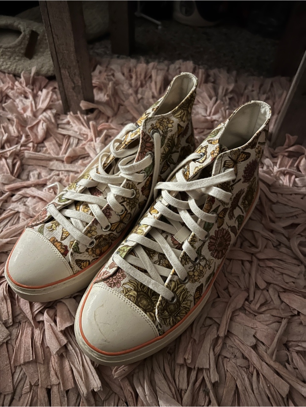 Skechers Floral High-Top Canvas Sneakers in Cream, Pink & Yellow